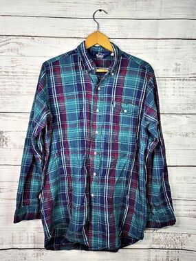 Woolrich Men’s Plaid Flannel Button Down Shirt Green Purple Size Large